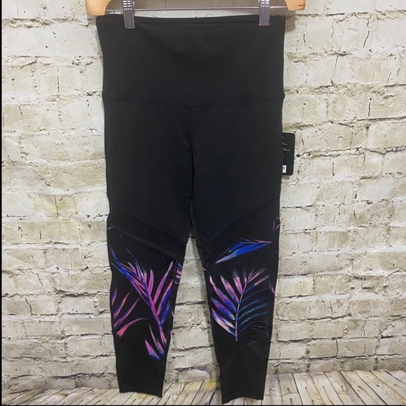 NWT BSP Black Purple Tropical High Waist 7/8 Legging Sheer Mesh - Picture 4 of 8